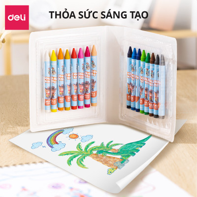 Bút sáp màu Colorkids Deli - Hộp màu sáp 10 màu, tăng kích thước bút, không độc hại, tô màu cho bé