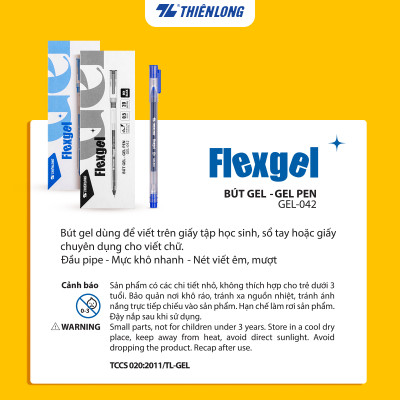 Bút gel Thiên Long mực khô nhanh,nét viết êm mượt Flexgel ngòi 0.5mm phù hợp cho học sinh,sinh viên GEL-042