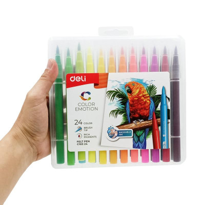 Hộp 24 Bút Lông Màu Cọ Mềm - Deli EC10324
