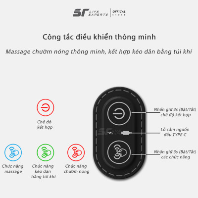 Combo Tựa Đầu Và Tựa Lưng Ô Tô Túi Khí Kéo Dãn Massage Chườm Nóng, Gối Cao Su Non, Giảm Mỏi Cổ Vai Cột Sống - Sairui