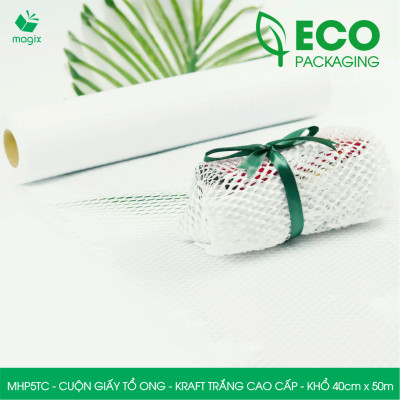 MHP5TC - 40cm x 50m - Cuộn giấy tổ ong chống sốc - Kraft trắng Cao Cấp - Giấy gói hàng, gói quà