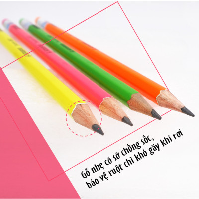 Combo bút chì gỗ STABILO Swano 4907 HB, có đầu tẩy - Bộ 6 bút thân xanh lá neon có đầu tẩy + Chuốt chì PS4538 (PC4907G-C6S)