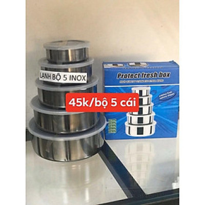 Bộ 5 thố inox có nắp đậy (10cm, 12cm, 14cm, 16cm và 18cm) - bộ thố inox lạnh - bộ 5 hộp inoc