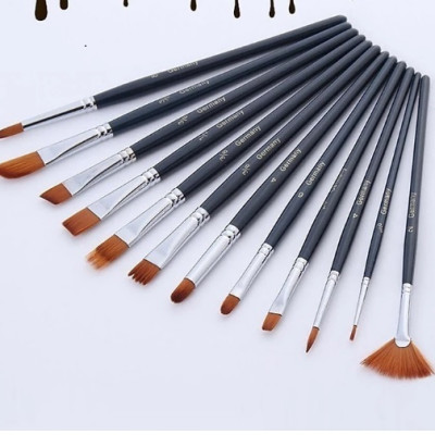 Bộ 12 Cọ Vẽ Tranh Sơn Dầu, Màu Nước, Hóa Trang Chuyên Nghiệp