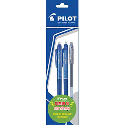 Combo Pilot 18 : 2 Bút Gel Xóa Được Frixion 0.5mm Mực Xanh + 1 Bút Super Gel Mực Xanh