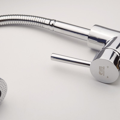 Vòi rửa chén nóng lạnh cần lò xo Đồng mạ Chrome Eurolife EL-KM03 (Trắng bạc)