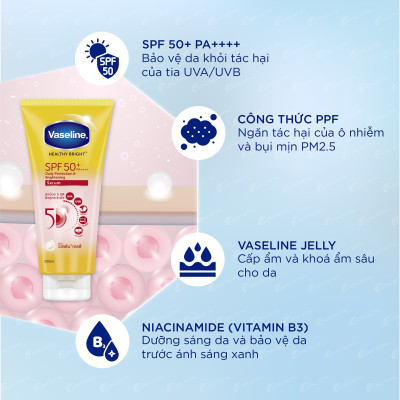 Tinh chất dưỡng thể chống nắng Vaseline Healthy Bright SPF 50+ PA++++ (30ml/70ml/300ml) - Hàng chính hãng