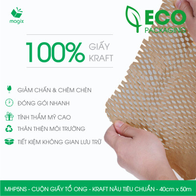 MHP5NS - 40cm x 50m -  Cuộn giấy tổ ong chống sốc - Kraft nâu Tiêu Chuẩn - Giấy gói hàng, gói quà