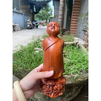 Tượng tùy duyên tượng chú tiểu bằng gỗ hương kt cao 20×8×8cm