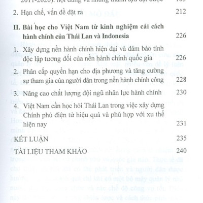 Cải Cách Hành Chính Của Thái Lan, Indonesia Hai Thập Niên Đầu Thế Kỷ Xxi Và Bài Học Kinh Nghiệm Cho Việt Nam (Sách Tham Khảo)