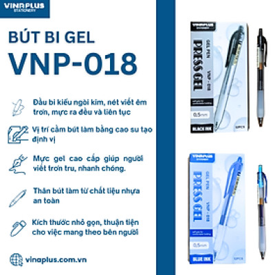 Bút Viết Gel Nước Dạng Bấm Vinaplus 018 Ngòi 0.5mm (Mực Xanh, Đen)