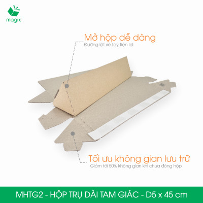 MHTG2 - D5x45 cm - 20 Hộp trụ dài tam giác thay thế ống giấy - Hộp carton đóng gói hàng