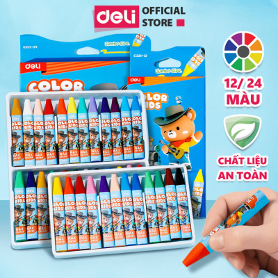 Màu sáp dầu học sinh Colorkids 12/24 màu Deli- Sáp màu dầu siêu mịn, màu sắc tươi sáng, an toàn ít mùi, tô màu mỹ thuật
