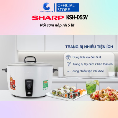 Nồi Cơm Điện Nắp Rời Sharp KSH-D55V (5 Lít)/KSH-D77V (7 Lít) - Trắng - Hàng chính hãng - Bảo Hành 12 Tháng