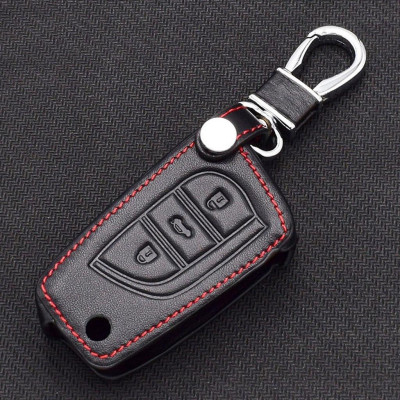 Bao Da Chìa Khóa Dành Cho Xe Toyota Innova, Fortuner, Altis, Hilux 3 Nút Chìa Gập (Da Thật) Logo 3D