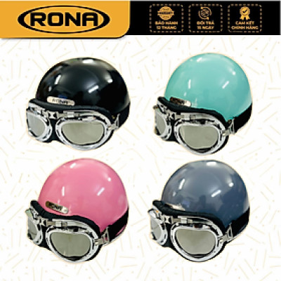 Mũ bảo hiểm xe máy nửa đầu freesize Rona hali viền bạc kèm kính phi công bạc