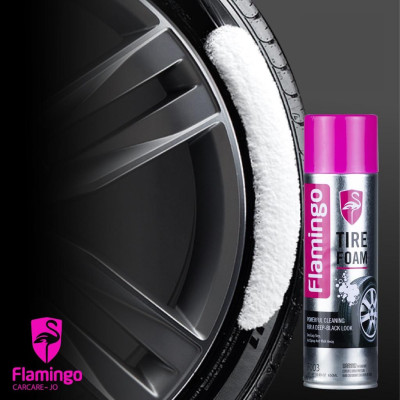 Chai xịt dưỡng bóng lốp, phục hồi nhựa đen Flamingo F003 dạng bọt- 650ml vệ sinh lốp Flamingo Tire Foam
