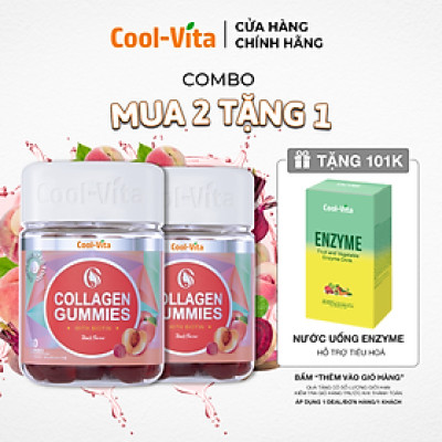 Combo 2 Hộp Kẹo Dẻo Collagen Hỗ Trợ Trẻ Hóa Sáng Da - Cải Thiện Sức Khỏe Tóc Móng Vị Đào Kết Hợp Biotin, Vitamin C & Vitamin E Coolvita (60 viên x 3g)/hộp