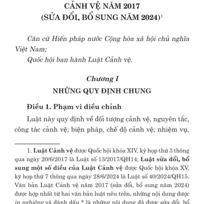 Luật cảnh vệ năm 2017 (sửa đổi,bổ sung năm 2024) - bản in 2024