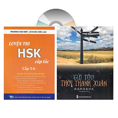 Sách - combo: Luyện thi HSK cấp tốc tập 3 (tương đương HSK 5+6 kèm CD) + Gởi tôi thời thanh xuân song ngữ Trung việt có phiên âm có mp3 nghe +DVD tài liệu