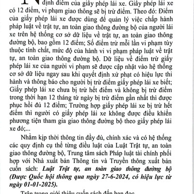 Sách - Luật Trật Tự, An Toàn Giao Thông Đường Bộ (Được Quốc Hội Thông Qua Ngày 27-6-2024, Có Hiệu Lực Từ Ngày 01-01-2025)