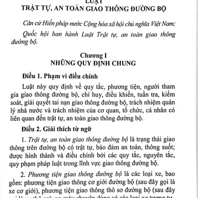Sách - Luật Trật Tự, An Toàn Giao Thông Đường Bộ (Được Quốc Hội Thông Qua Ngày 27-6-2024, Có Hiệu Lực Từ Ngày 01-01-2025)