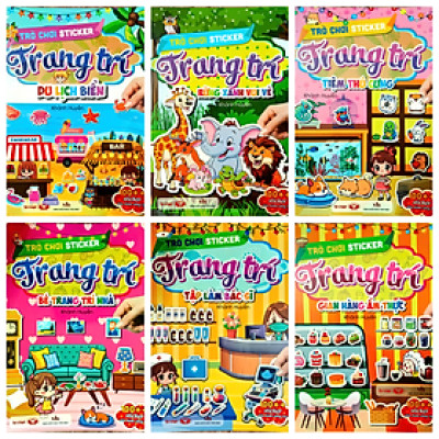 Combo Bộ Sách Trò Chơi Sticker Trang Trí - Bộ 6 Cuốn + Tặng 1 Kéo Bất kỳ