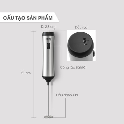 Máy đánh bọt cafe cầm tay LBL4583, pin sạc tiện lợi 10W, bảo hành 2 năm