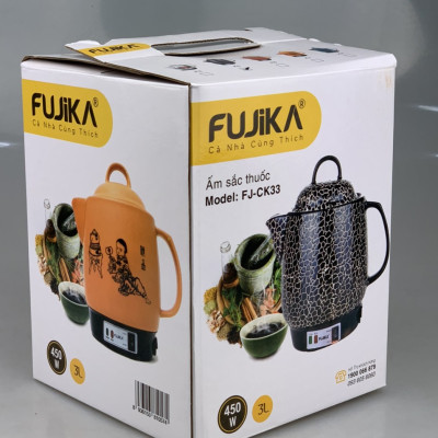 Siêu Sắc Thuốc 3L ,Ấm Sắc Thuốc Tự Động Fujika K5 Lòng Ấm Tráng Men Chịu Nhiệt Cao Màu Đen Họa Tiết Kí Tự- Hàng Chính Hãng