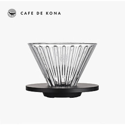 Phễu thuỷ tinh V60 rãnh thẳng đế nhôm Cafede Kona