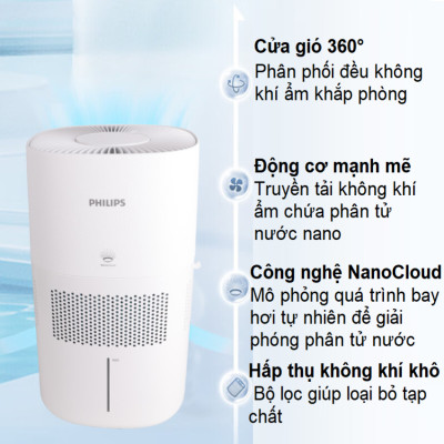 Máy tạo độ ẩm công nghệ NanoCloud Philips HU5969 tia UV khử khuẩn - Dùng cho phòng diện tích 85m2 - Hàng nhập khẩu