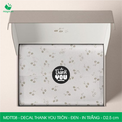MDTT08 - D2.5cm -1000 Sticker Thank you, decal Thank you tròn dán hộp carton, tem cám ơn, nhãn dán cảm ơn trang trí gói hàng