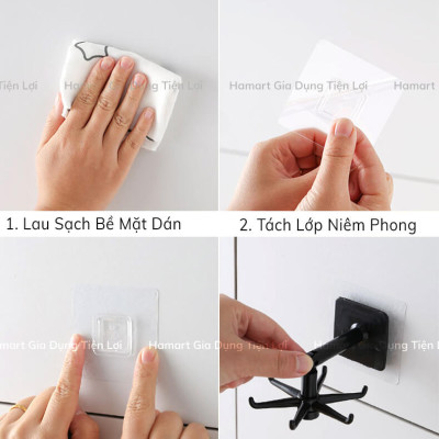 Giá Treo Đồ Nhà Bếp 6 Móc Xoay 360° Treo Dụng Cụ Tắm Đa Năng Kèm Miếng Dán Tường Siêu Dính
