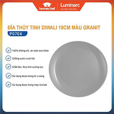 Đĩa (dĩa) thủy tinh nông lòng Luminarc Diwali Granit 19cm P0704 | Hàng chính hãng