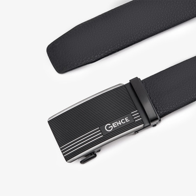 Thắt Lưng Da Nam GENCE LG31 Da Bò Cao Cấp Màu Đen Viền Kim Loại Mạ Bạc