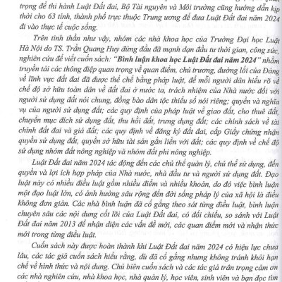 Bình Luận Khoa Học Luật Đất Đai Năm 2024 - TS. Trần Quang Huy chủ biên 