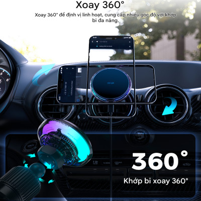 Giá đỡ điện thoại Magnetic 15W Choetech T233-F chuẩn Qi2 với đèn LED đổi màu - Hàng chính hãng