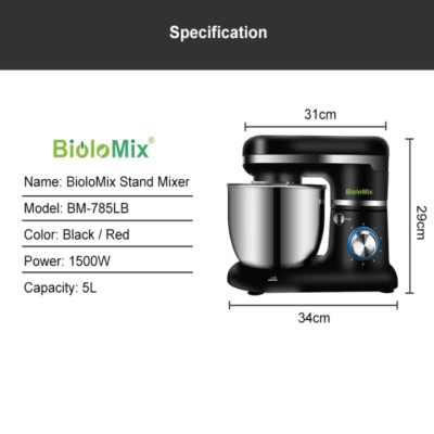 Máy trộn bột và đánh trứng 5 lít, 1500W BioloMix BM785LB có 6 mức độ vận hành Công suất: 1500W - HÀNG CHÍNH HÃNG