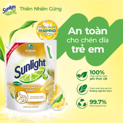 Nước Rửa Chén Sunlight Bio-care Thiên Nhiên 100% Gốc Thực Vật Hương Thiên Nhiên Gừng Túi 3.3KG