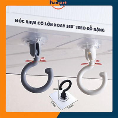 Móc Nhựa Xoay 360˚ Cỡ Lớn Dán Tường Trần Nhà Treo Màn Hình Lưỡi Câu Siêu Dính Treo Đồ Đa Năng