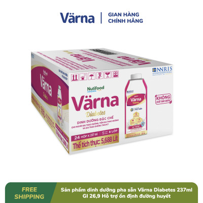Thùng sản phẩm dinh dưỡng pha sẵn Värna Diabetes 237ml (12 Hộp giấy) - GI 26,9 Hỗ trợ ổn định đường huyết
