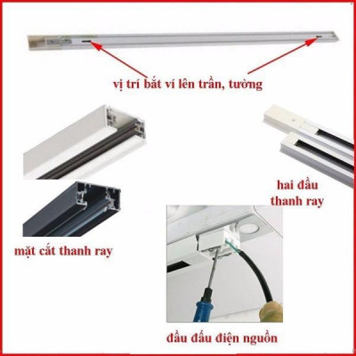 Combo 3 đèn rọi ray 20W + 1 ray 1 mét vỏ đen TX200 cao cấp