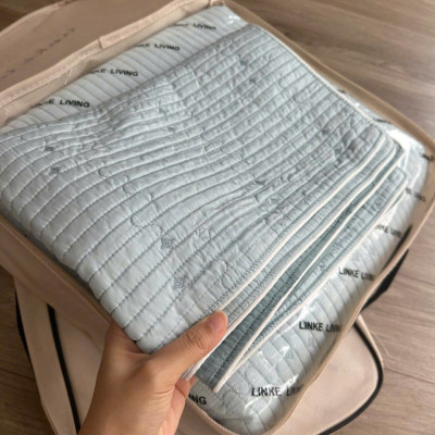 Bộ chăn chần ga gối thêu sợi tencel tự nhiên LIDACO ga phủ chần bông mềm êm decor cho phòng ngủ vintage