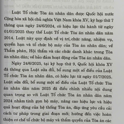Luật tổ chức tòa án nhân dân năm 2024 (sửa đổi, bổ sung năm 2025)