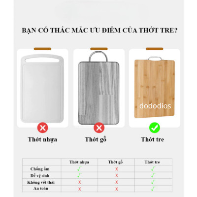 Thớt Tre Kháng Khuẩn Cao Cấp - Có Khuy Treo Chống Nấm Mốc Bền Đẹp Kháng Khuẩn Không Bị Mùn An Toàn Vệ Sinh - Chính hãng dododios