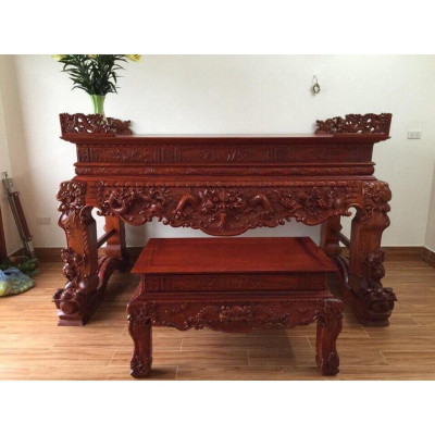 Sập Thờ Tứ Linh Gỗ Hương Đỏ Nam Phi