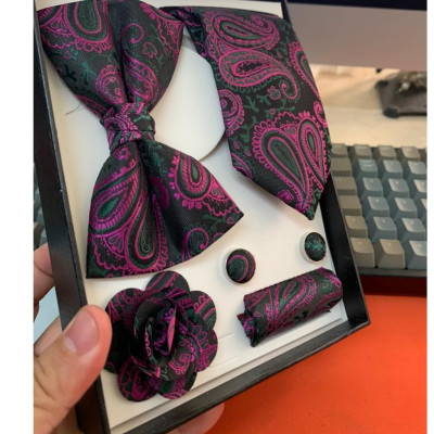 Bộ nơ và cà vạt bản 6cm MC cao cấp Giangpkc nơ cavat tím