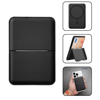 Ví da đựng Card từ tính tích hợp giá đỡ đa năng hiệu WiWU Mag Wallet ATM Visa Card Holder cho iPhone / điện thoại samsung - Hàng nhập khẩu
