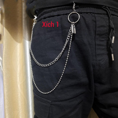 Sét 4 món{Khăn+Đai+Móc treo+Xích} Chain quần jean - Khăn bandana streetwear - Đai da kẹp khăn - Móc tròn treo khăn