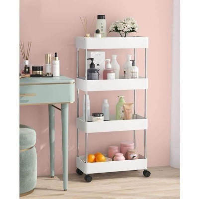 Kệ Đựng Đồ Đa Năng 4 Tầng Có Bánh Xe Đẩy Chuyên Dụng Cho Spa, Phòng Tắm, Bếp Chất Liệu Inox Cao Cấp Tiện Lợi